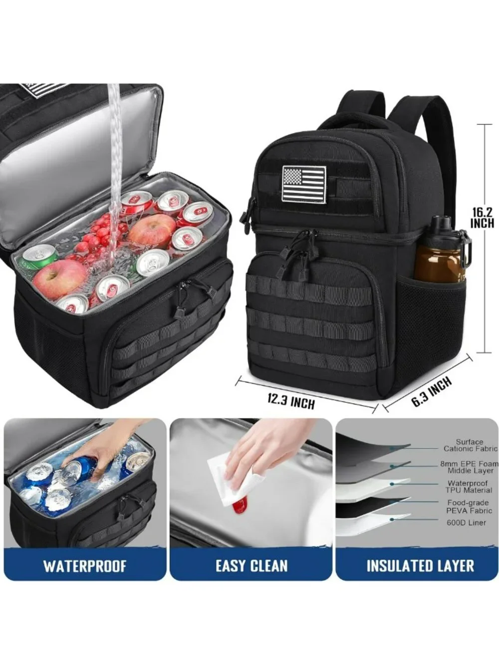 Tactical Insulated Lunch Backpack for Men, Double Deck Cooler & Leakproof Design